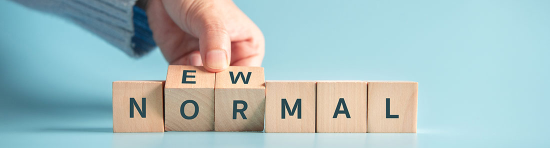 Woman,Hand,Flipping,Wooden,Cubes,With,New,Normal,Word.,Adapting Woman hand flipping wooden cubes with NEW NORMAL word. Adapting to new life or business post-lockdown after coronavirus pandemic. Business with social distancing personal hygiene.